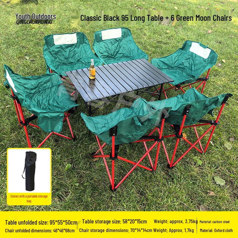 Portable Carbon Steel Folding Table & Chair Set for Camping, Dining, Coffee Shops, and Snack Stalls