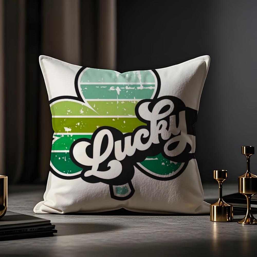 Irish Print Cushion Cover Anti-dustmite Pillowcase Invisible Zipper Silky Short Plush Sofa Cushion Cover