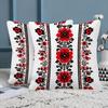 2PCS Double-sided Velvet Cushion Cover 18X18 Inches Decorated with Ukrainian Style Red Flower Black Pattern for Sofas