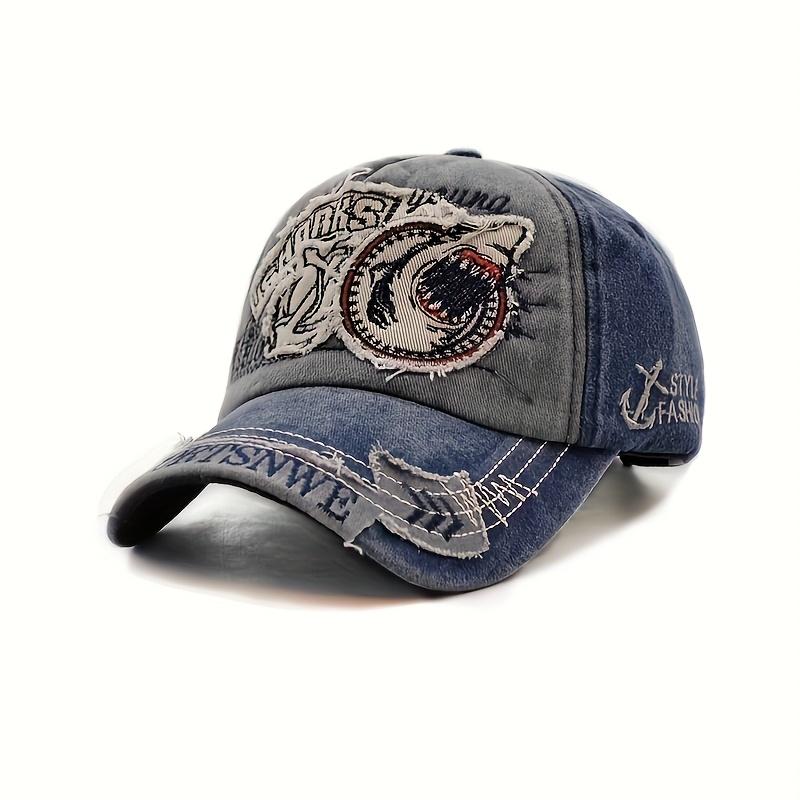 

Patch Embroidered Shark Distressed Trucker Cap Retro Baseball Hat Adjustable Casual Streetwear Snapback Cap for Outdoor темно-синього кольору
