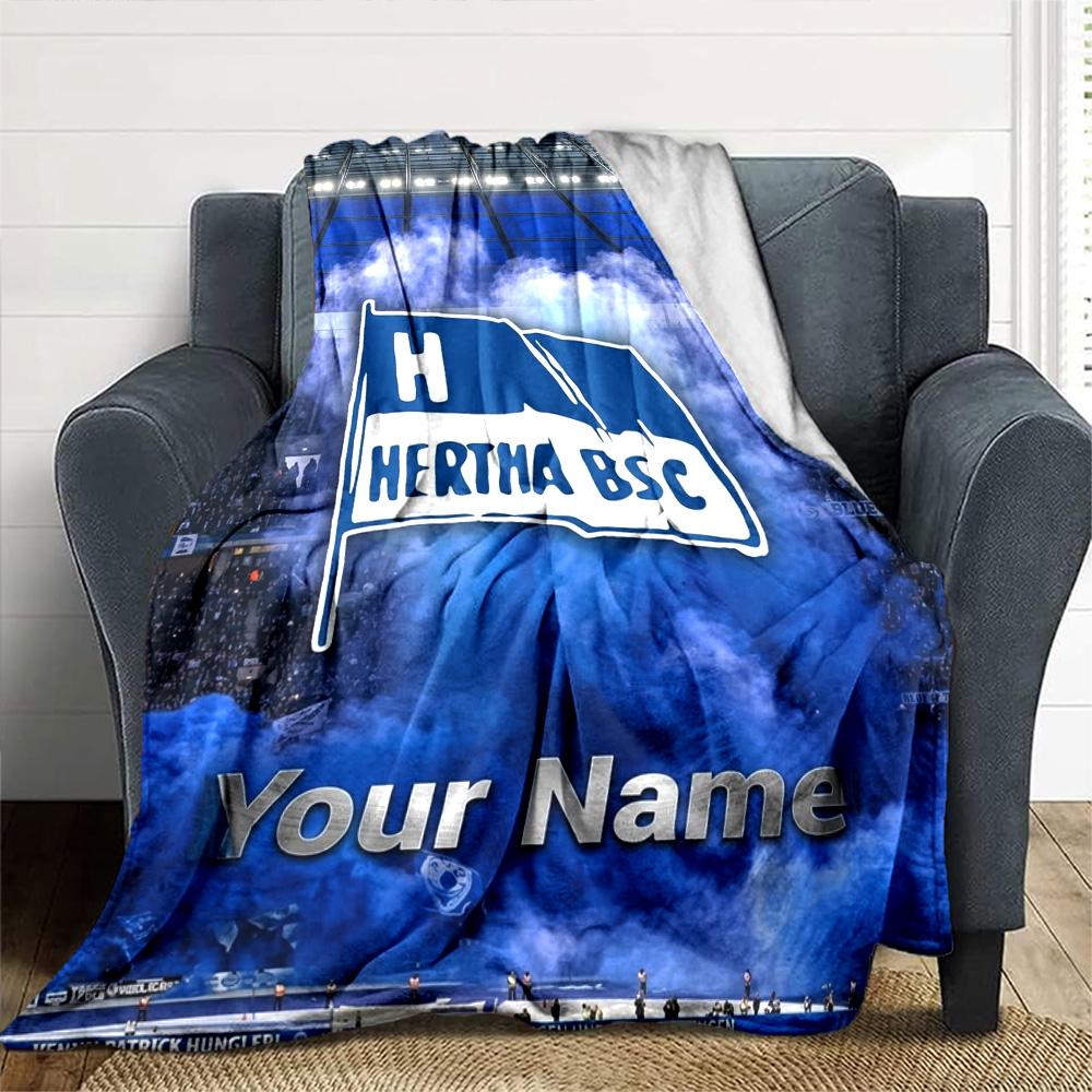 Name Custom Hertha BSC logo Print Flannel Blanket High Quality Warm Comfortable Cover for All Seasons Perfect for Gifts Home Decor