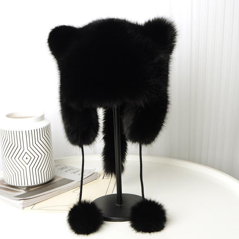 Thickened Warm Princess Hat In Autumn and Winter Fashion Ear Protection Hat Raccoon Plush Hat Imitation Fox Hair Woman