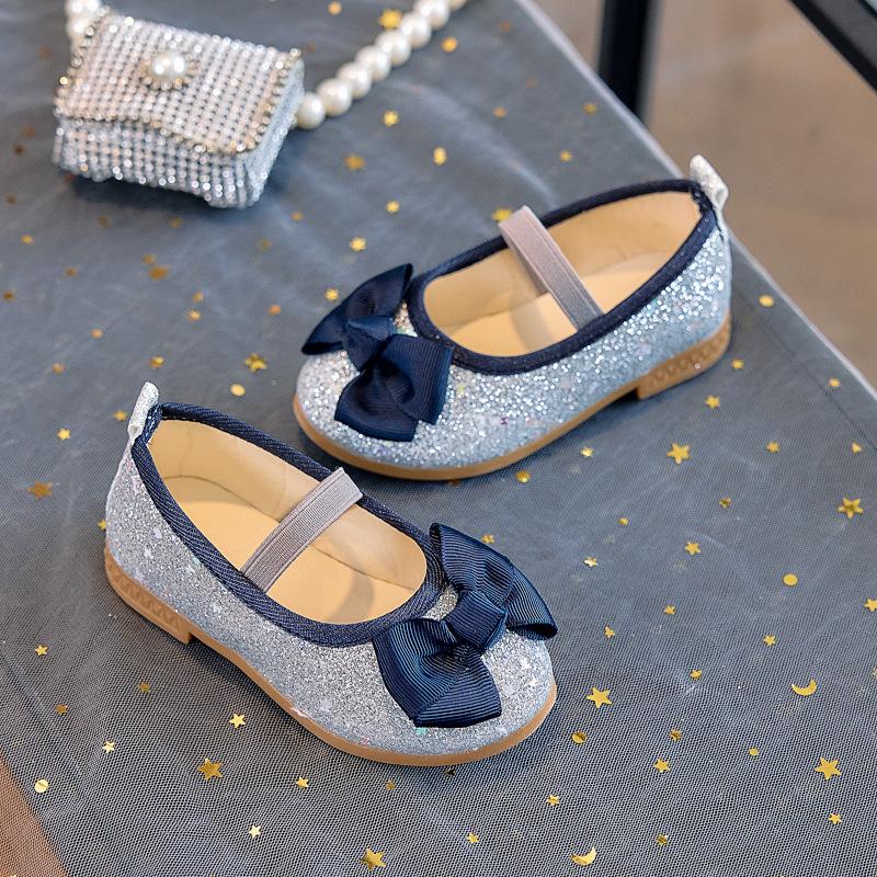 Simple Versatile Girls' Sequined Princess Shoes 2025 Autumn New Item Kids Bow Leather Shoe Lightwe Comfort Girls Casual Shoes