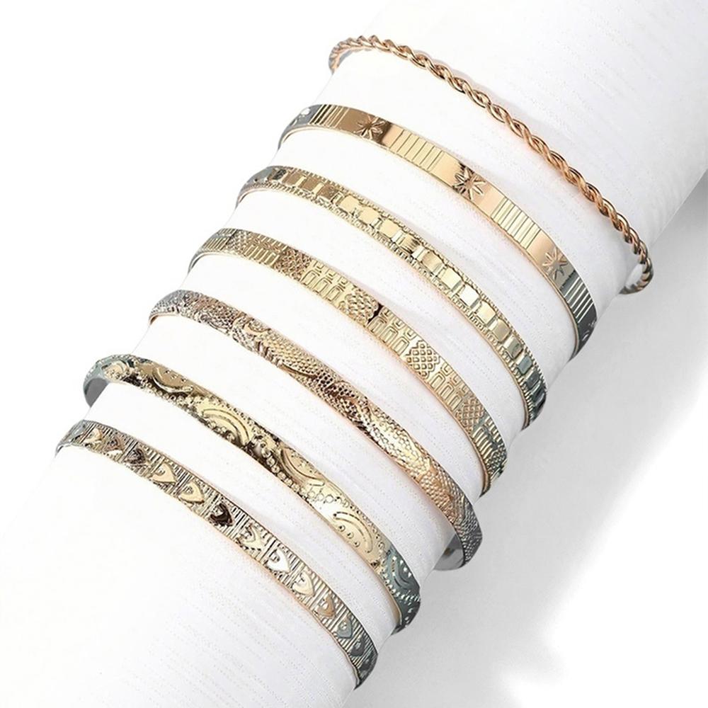 7 Pcs/Set Vintage Elegant Hexagon Star Twist Design Bangle Bracelet Golden Color Hand Zircon Gift