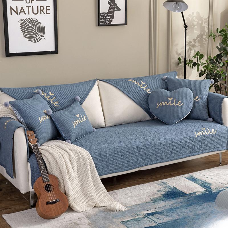 Summer Pure Cotton Sofa Cushion Fabric Simple Four-season Universal Cotton Non-slip Cushion Modern Sofa Cover Cover