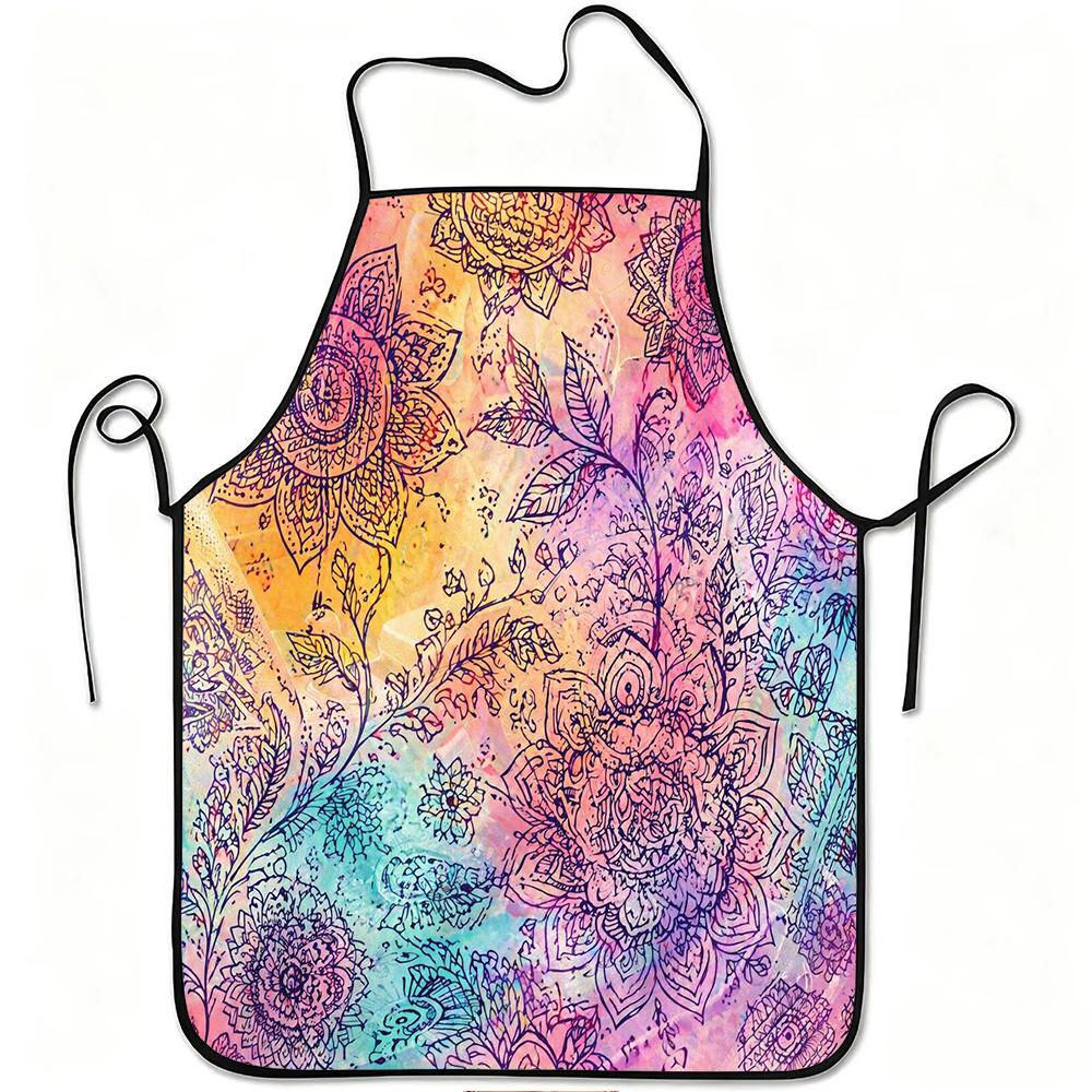 1pc Bohemian Floral Mandala Print Apron, Durable And Easy To Clean, Adjustable Waistband, Polyester Material, for Kitchen Cooking, Gardening, Orchard