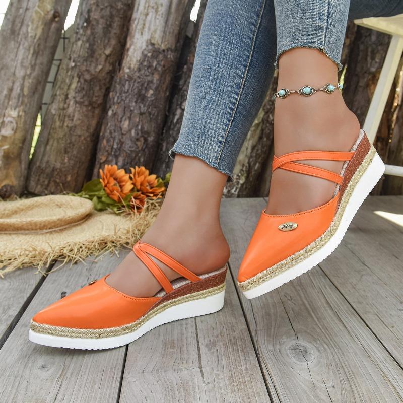 Fashion Baotou Rear Air Cool Mopping Summer New Pointed Toe Shallow Mouth Wedge Heel Light Hemp Rope Braiding Platform Shoes