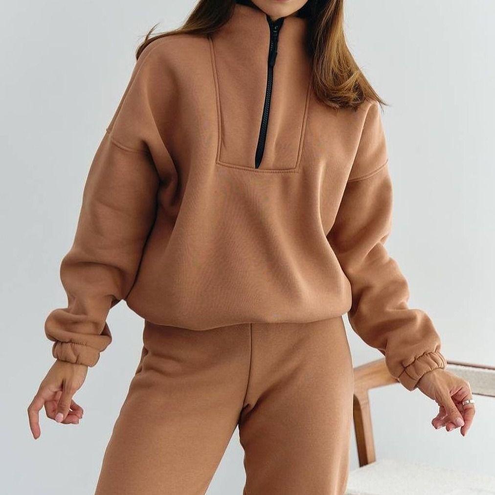 Herbst Winter Schlichtes Damen Set Verdicken Lockeres Sweatshirt Damen Anzüge Lässig Damen Hose 2-teilige Sets