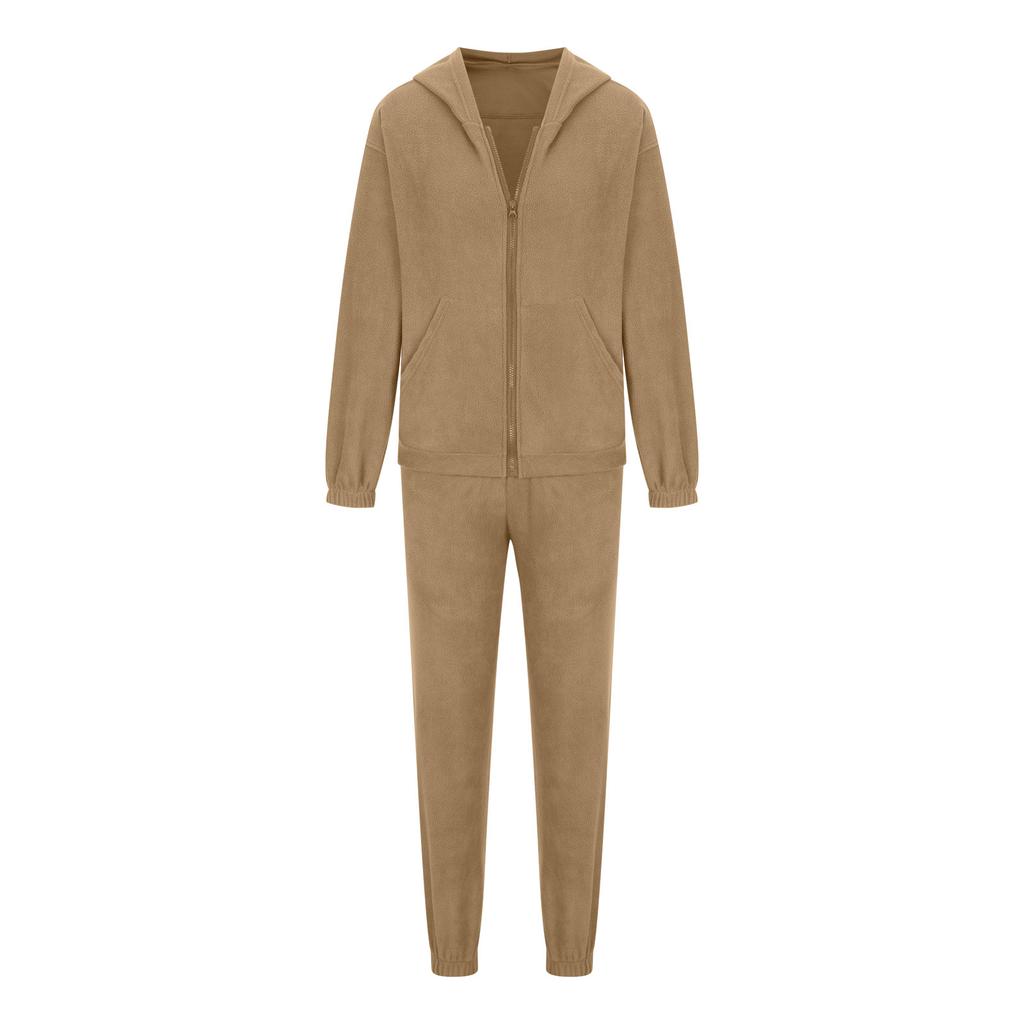 Sudadera con capucha y cuello en V de manga larga de color liso para mujer, traje de otoño e invierno, top holgado, pantalones de pierna ancha