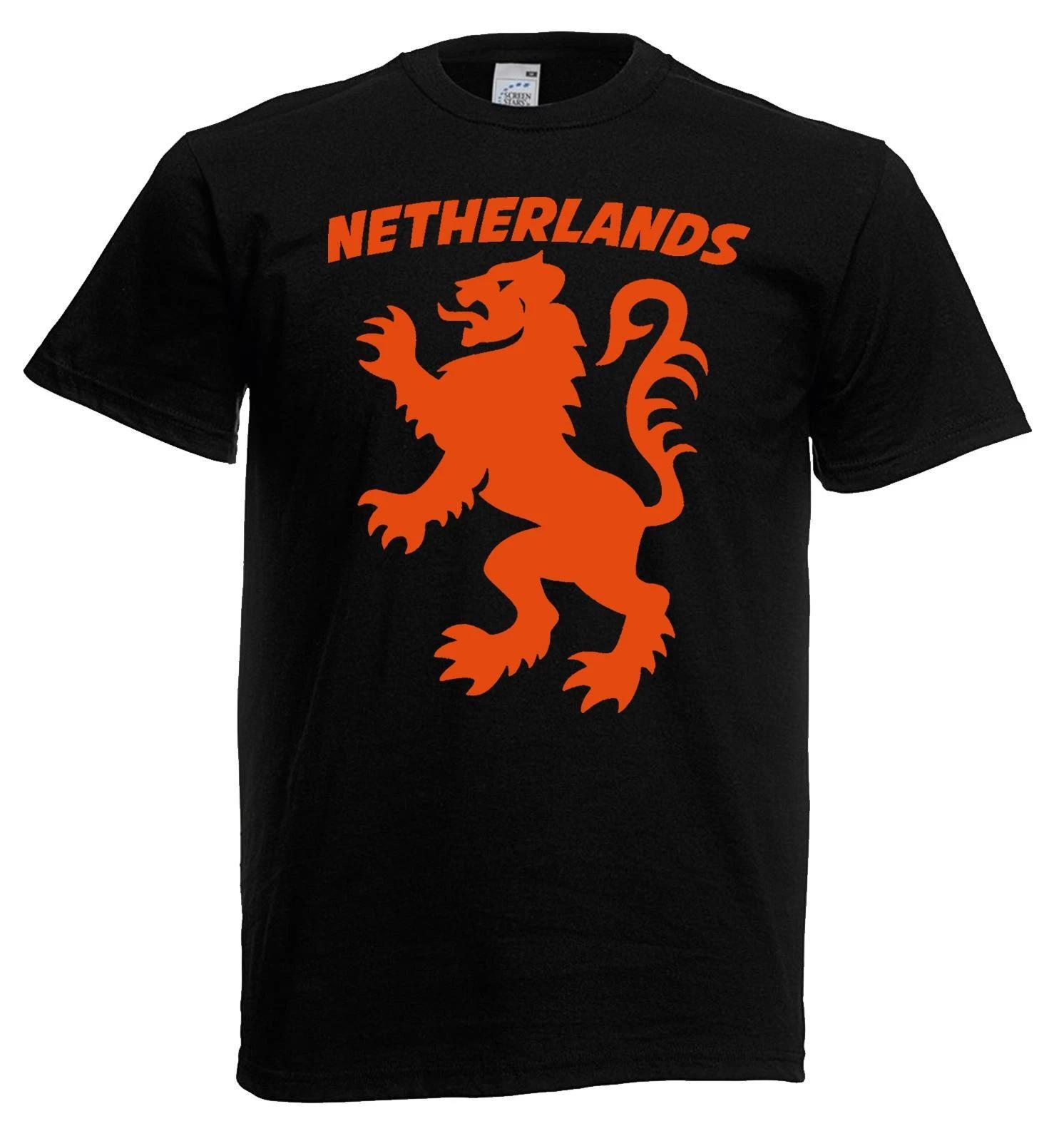 Mens Netherlands Lion Dutch Flag Holland Sports Supporter Unisex Black 100% Cotton T-shirt Mens Tees Top XL