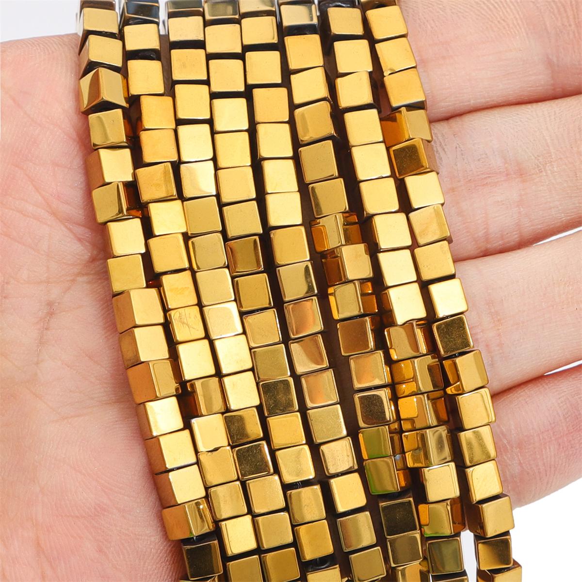 

3/4 мм натуральный камень золотого и серебряного цвета, разноцветные квадратные кубические гематитовые свободные бусины-разделители для ювелирных изделий своими руками, аксессуары 4x4mm 98pcs