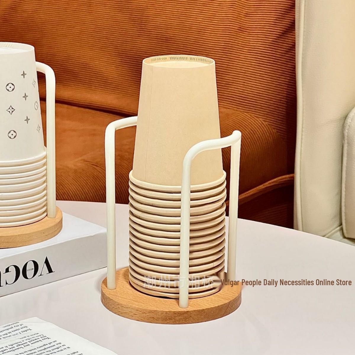 Beechwood Desktop Coffee & Teacup Holder with Paper Cup Dispenser