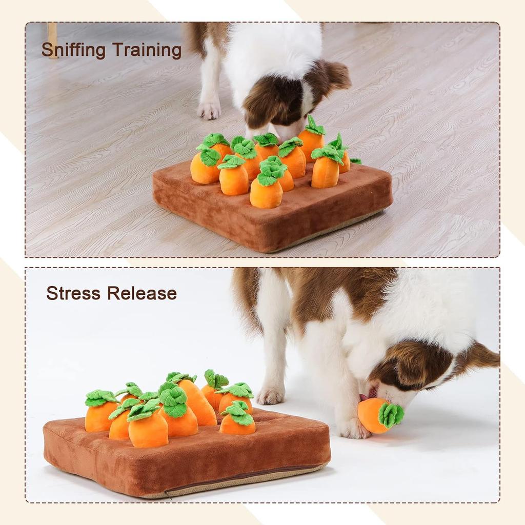 Interactive Dog Toys Carrot Snuffle Mat Dog Plush Puzzle Toy 2 In 1 Nosework Feed Games With 12 Carrots