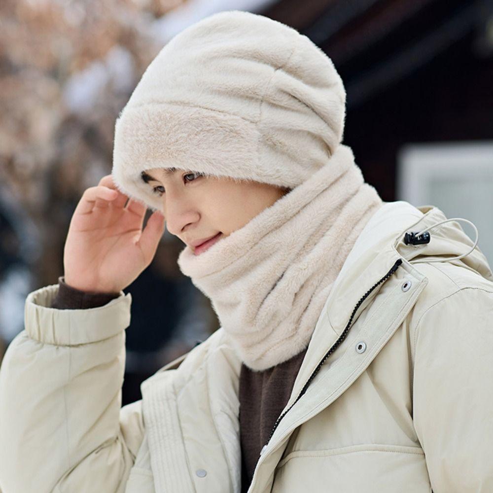 Windproof Plush Neckerchief Furry Ski Pullover Cap Soft Men Winter Cap  Women
