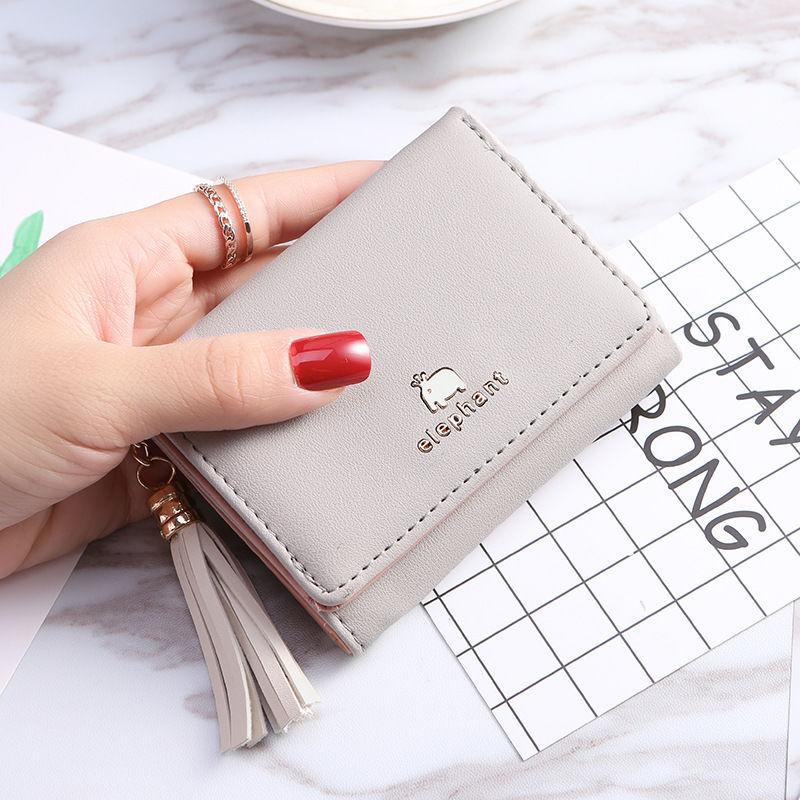 Cute Women Wallet Leather Card Holder Mini Tassel Small Wallet Coin Purse Female Girls Card Case Short Multi-card Pocket Wallet