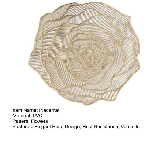 PVC Placemat Heat-Resistant Reusable Table Mat Hollow Rose Shape Insulation Pad for Dining Table Decoration