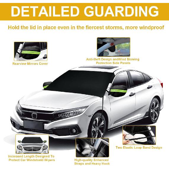 Car Windshield Cover for Ice and Snow, Frost Removal Wiper Protector, All Weather Waterproof Sunshade Snow Cover with Side Mirrors Cover Fits Most