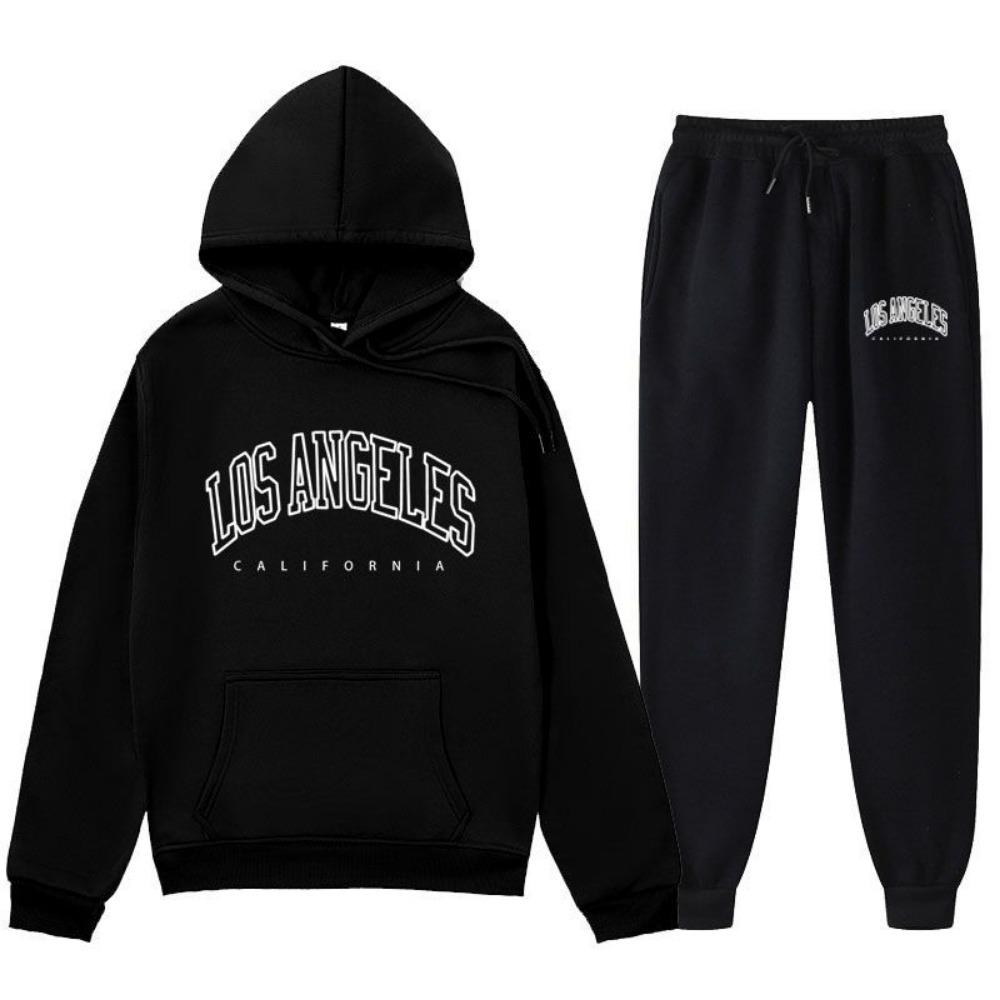 2024 Letter Printed Same Color Long Pants Set, Suitable for Autumn and Winter Men, Comfortable Hooded Sweatshirt