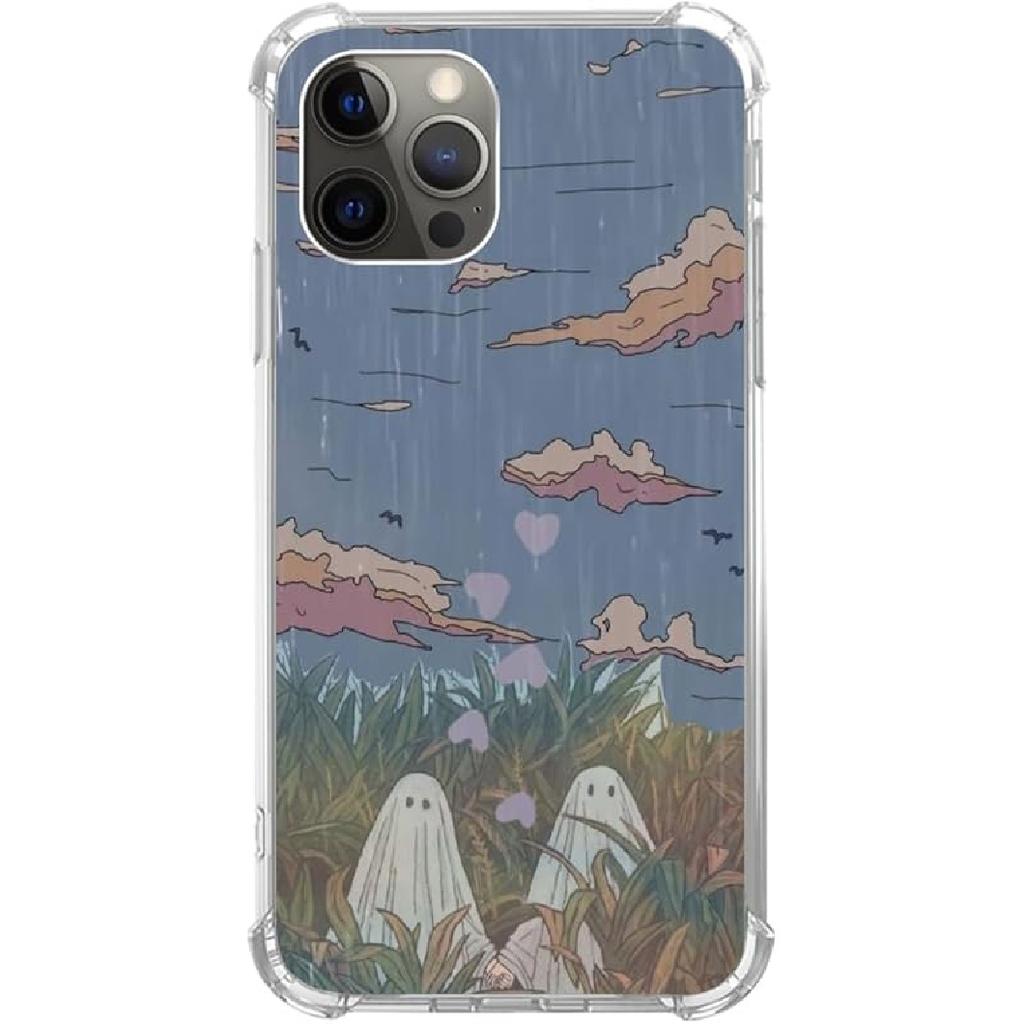 Halloween Aesthetic Case Compatible with iPhone 14 Pro Max, Hippie Ghosts Spooky Pumpkins Phone Case for iPhone 14 Pro Max, Trendy Cool TPU Bumper