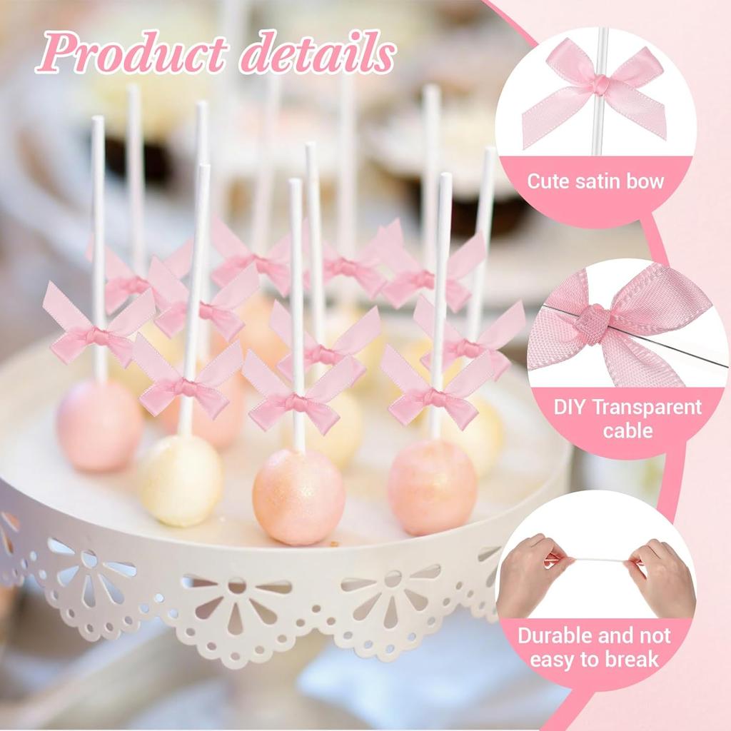 Faccito Pink 50 Sets 6" Bow Cake Pop Sticks DIY Coquette Themed Dessert Decorations for Candy, Lollipop, Cupcake Toppers, Party Decor for Baby