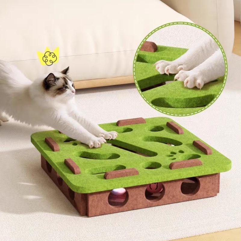 Cat Play Felt Box - Self-Entertainment Maze Toy with Scratching Board Durable Non-Shedding Fun for Bored Cats & Kittens