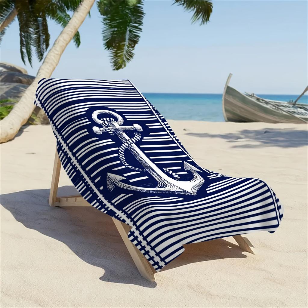 1pc Ultra-Soft Microfiber Beach Towel | Anchor Navigation Pattern, Lightweight and Absorbent, Ideal for Yoga, Travel, Swimming
