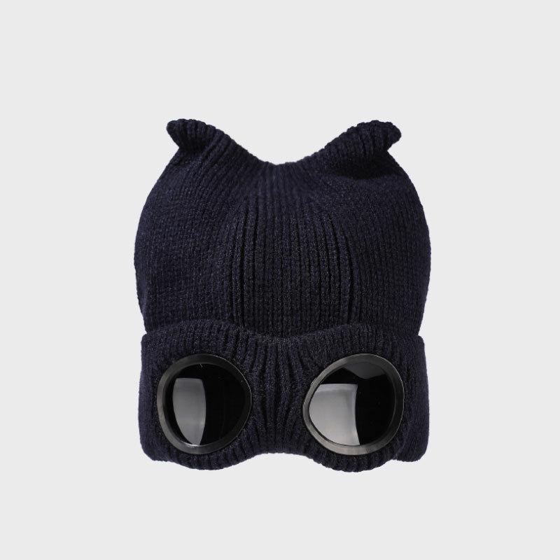 Winter Knitted Hat Women's Outdoor Thick Ear Protection Warm Hat Cartoon Glasses Wool Cap