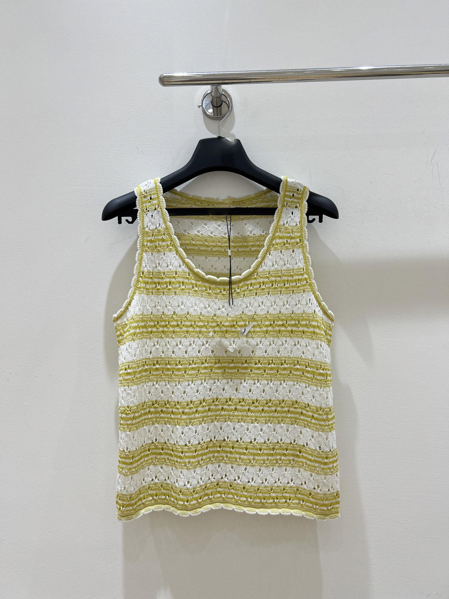 2026 summer south oil high-end dopamine foreign trade hot-selling new logo embroidery stripe hollow knitted vest S жёлтый