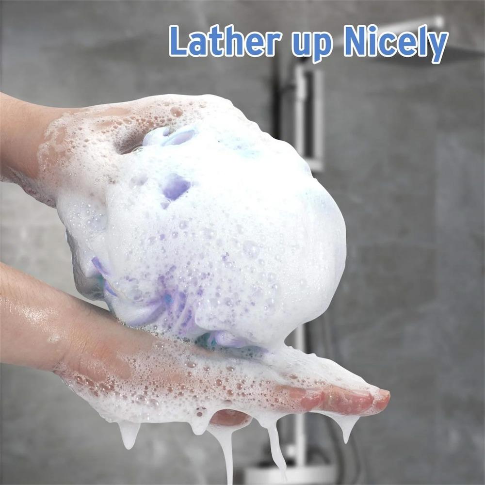 Shower Bath Sponge 75g/each Extra Large Shower Ball, Soft Mesh Bath Scrubber Rope, Easy to Lather Body Cleansing Exfoliator, Pack of 4, Floral Pattern