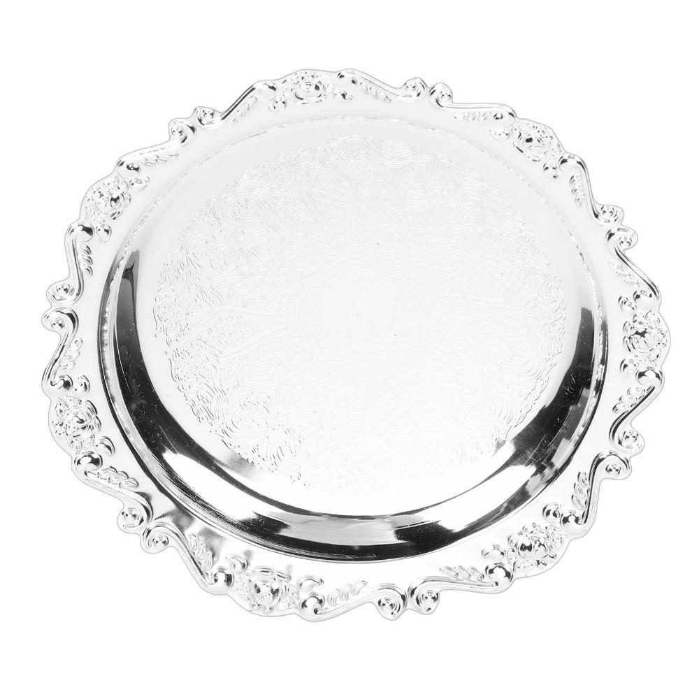 Solid Metal Mini Tray Retro Embossed Carved Polished Decorative Platter Scalloped Raised Anti-drop Serving Dish