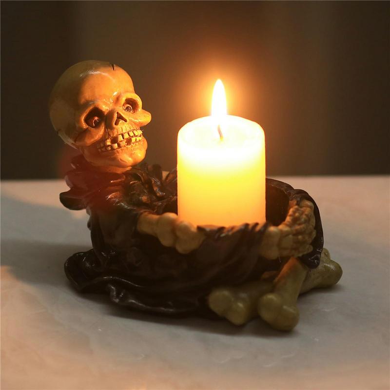 Skull Candlestick Holders Resin Candlestick Crafts Spooky Tealight Candle Holder Horror Skull Candle Holders Candle Holder Decor