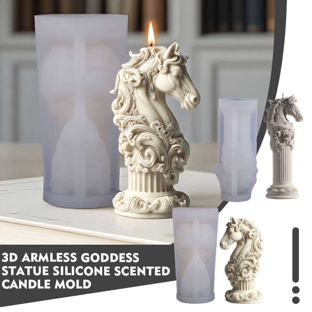 DIY Horse Totem Cylinder Candle Silicone Mold 3D Classical Running Horse Animal Aromatherapy Gypsum Cement Casting Mold Crafts