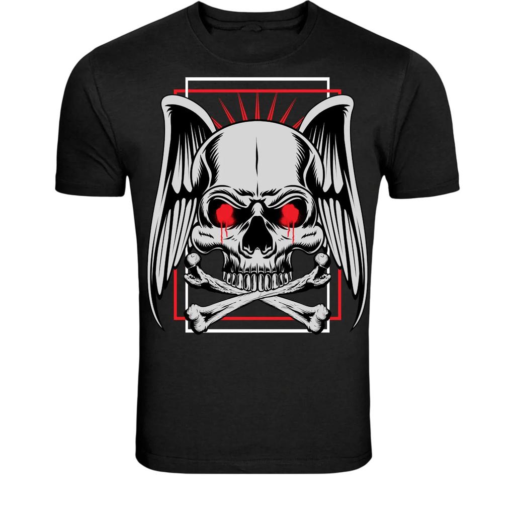 Winged Skull Crossbones T-Shirt - Dark Gothic Skeleton Graphic