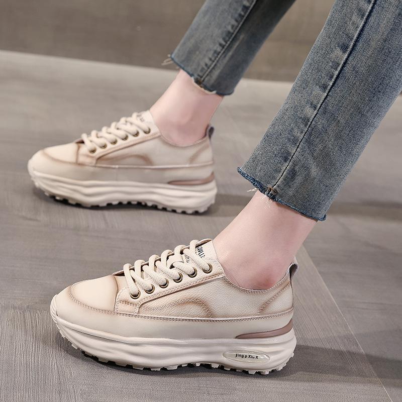 Genuine Leather Shoes Women Sneakers Flat Fashion Brand Ladies Shoes Soft Comfortable Height Increasing 4cm