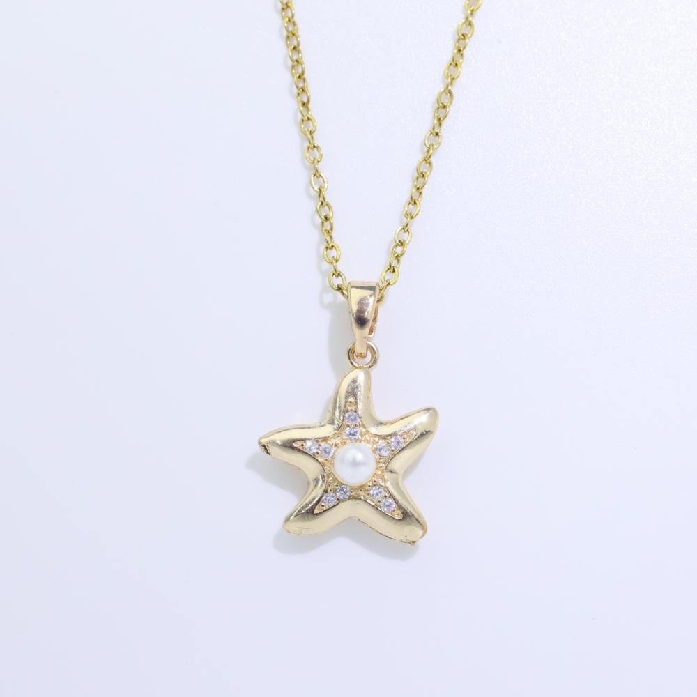 Simple Starfish with Imitation Pearls Pendant Necklaces for Women Fashion Zirconia Necklace Wedding Party Jewelry Accessories