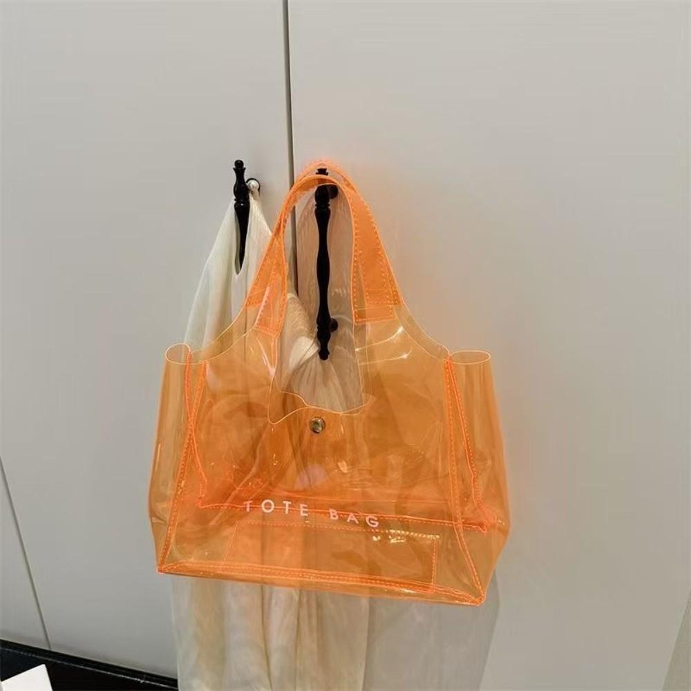 New PVC Transparent Shoulder Bag Large Capacity Waterproof Jelly Bag Beach Handbags for Summer