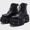 Women Ankle Boots Big Size 36-45 Man Shoes Lace-Up Round Toe Thick Bottom Shoes Rivet Platform Flat Casual Botas