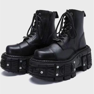 Damen Stiefeletten Große Größe 36-45 Herrenschuhe Schnürschuhe Runde Zehenpartie Schuhe mit dicker Sohle Nieten Plateau Flache Freizeitstiefel