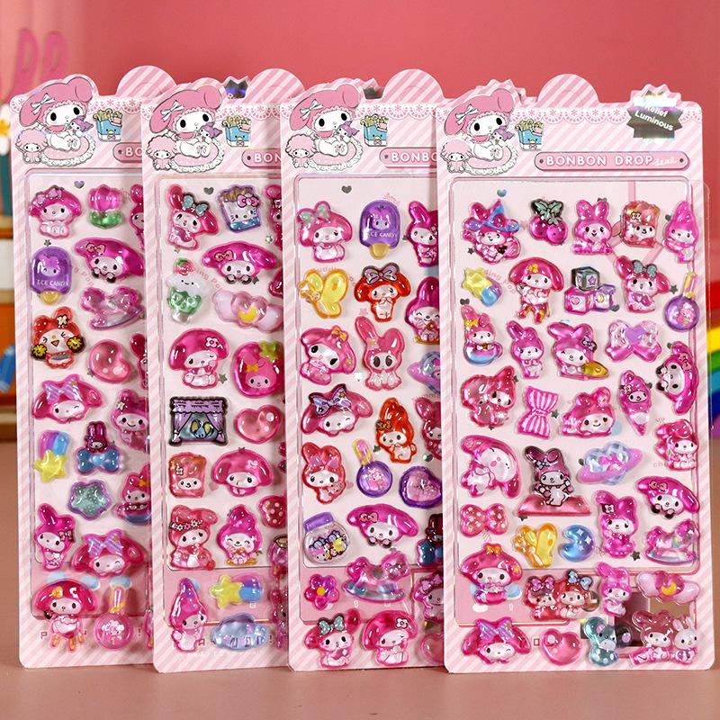 4pcs Mix Hellokitty Kuromi My Melody Cinnamoroll  3d Stereo Crystal Sticker Handbook  Diy Birthday Party Supplies