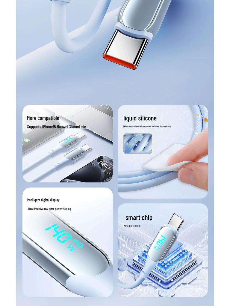 140W Dual Type-C Fast Charging Cable with LED Power Display