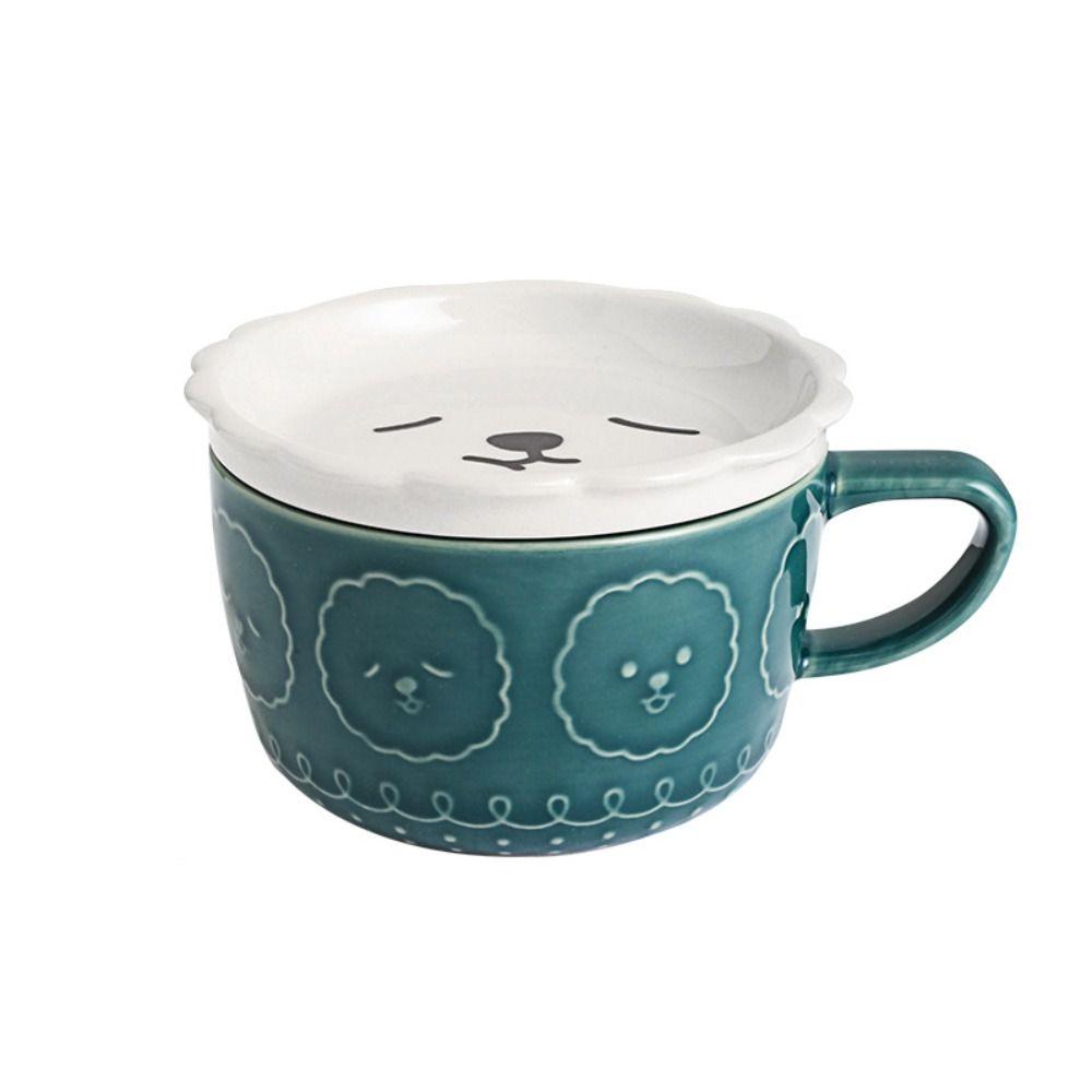 Cat Alpaca Ceramic with Lid Creative Novelty Tumbler Cup Coffee Mug Tea Cup Drinkware