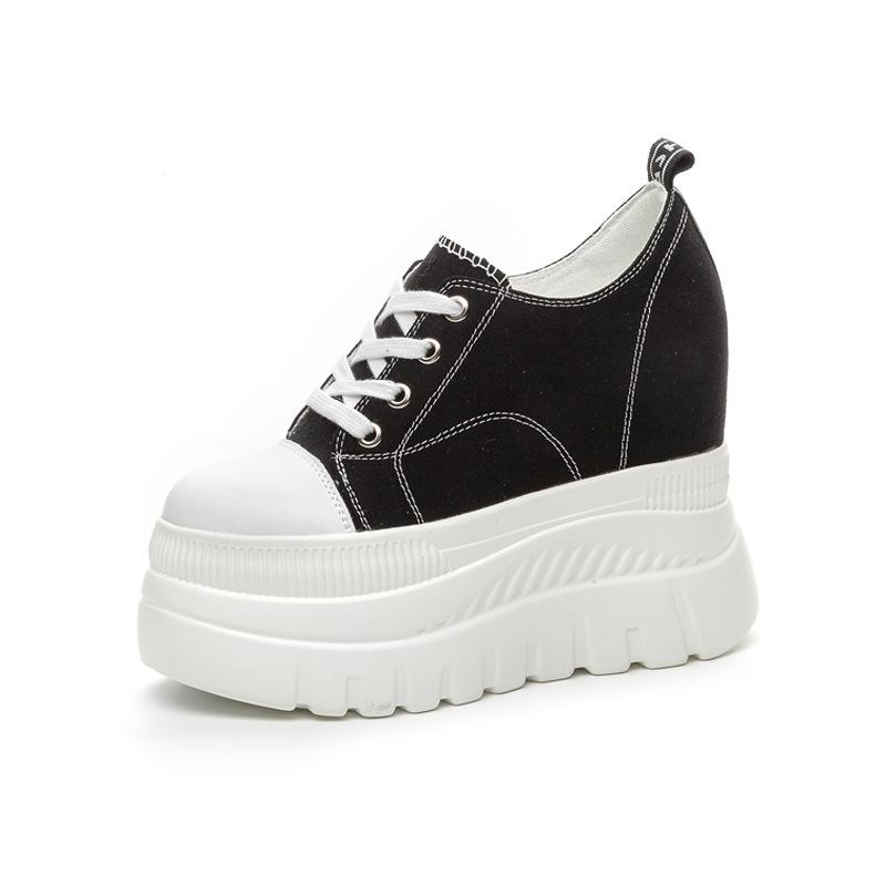 Dámské ležérní boty na platformě jaro a podzim nové 2025 super vysoký podpatek vnitřní zvýšení výšky plátěné jednobarevné jednoduché trendy