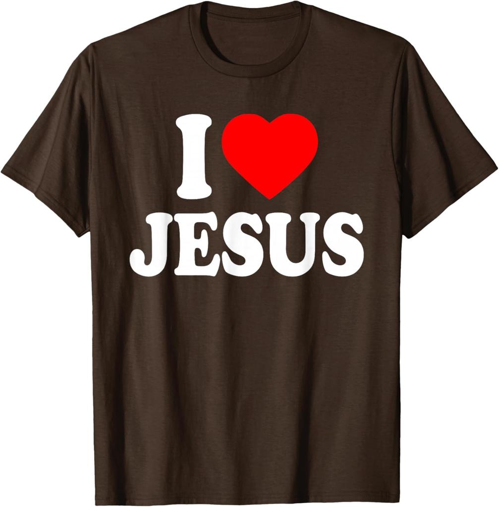 I Love Jesus Graphic Print Men's Short Sleeve Cotton T-Shirt Casual Trip Tee