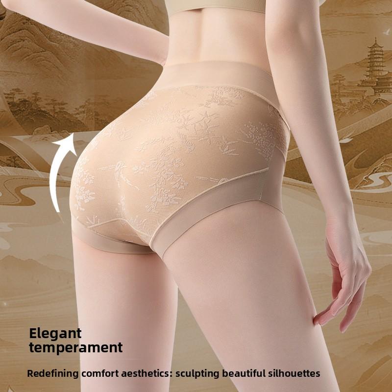 Women's Summer Thin New Jacquard High Waist Belly Mulberry Silk Antibacterial Briefs