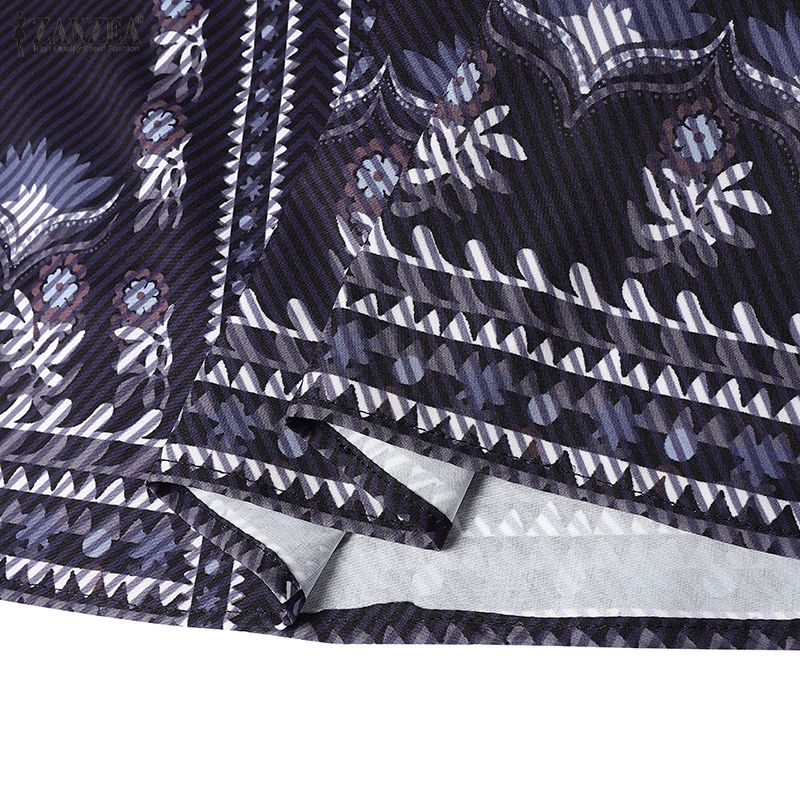 ZANZEA Women Ethnic Print Casual V-Neck 3/4 Sleeve Loose Dress