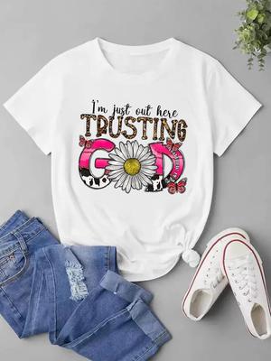 (Asian Size) Women Flower Letter Style Trend 90s Short Sleeve Fashion Tee Top Clothing Print Lady Casual Tshirt Female Graphic T-shirts