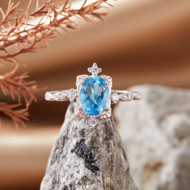 Natural Amethyst Citrine Colored Treasure Ring Women'S S925 Sterling Silver Index Finger Ring Xiaohongshu Earrings
