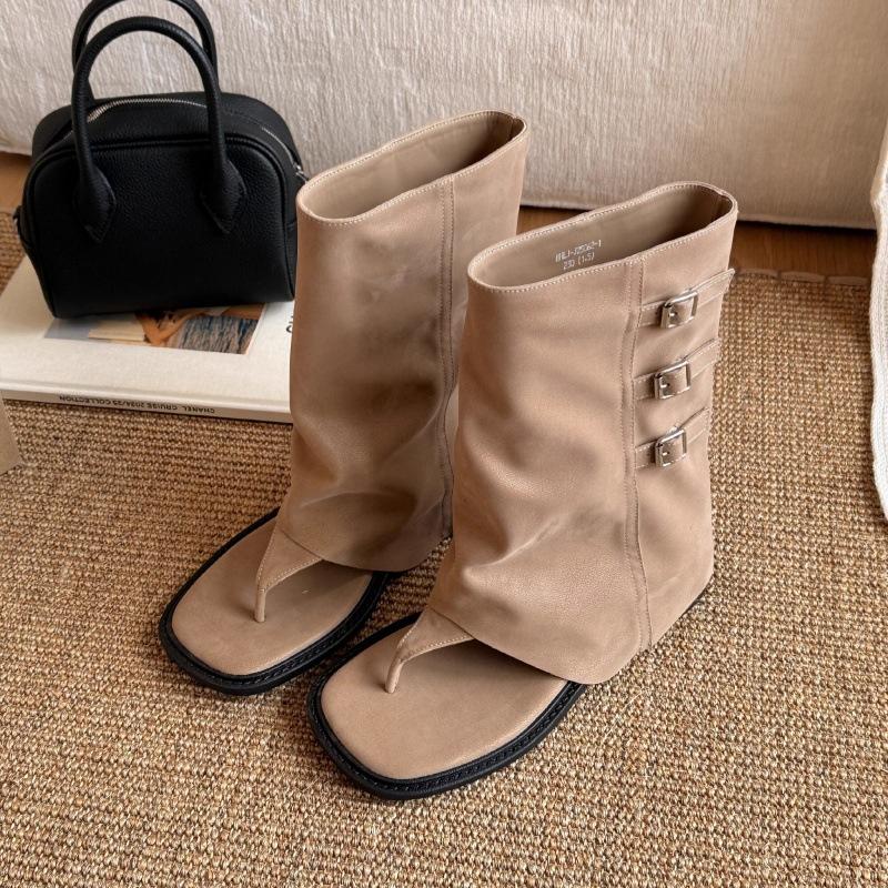 

So handsome~ 2025 spring and summer hollow breathable toe flat-bottomed locomotive boots women s pants tube boots fashion cool boots short boots 39