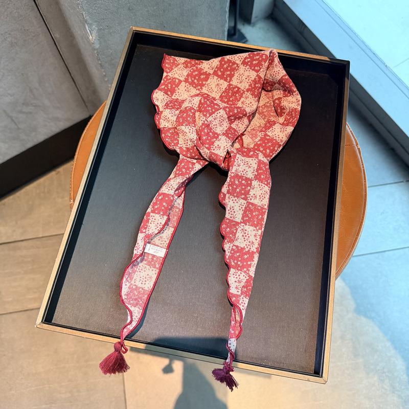 Fashion Plaid Retro Rhombus Scarf Scarf Early Spring Women'S Scarf Silk Scarf Triangle Scarf Headscarf Accessories Silk Scarf