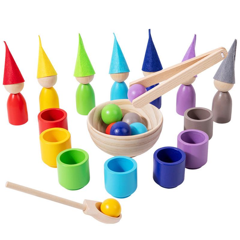 Wooden Montessori Toy Color Sorting Cup Game For Preschool Learning And Development